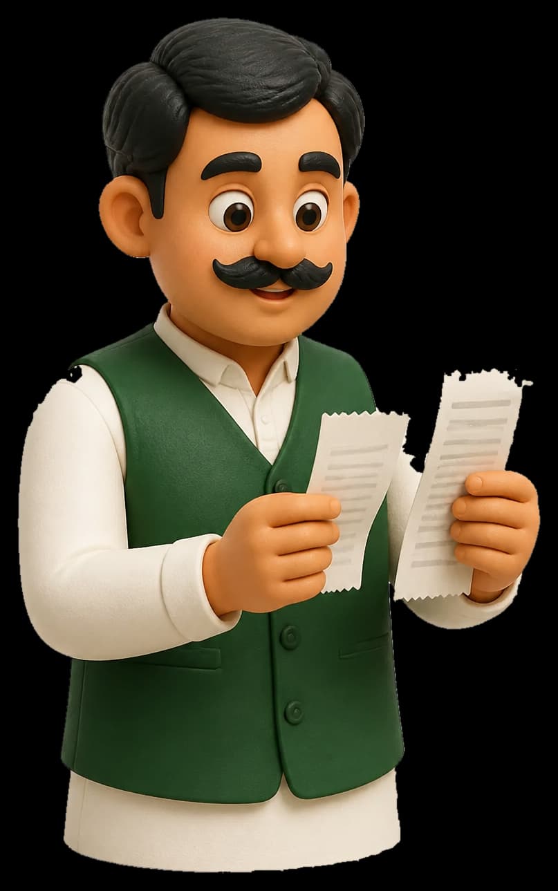 Clay shop owner comparing two sales receipts
