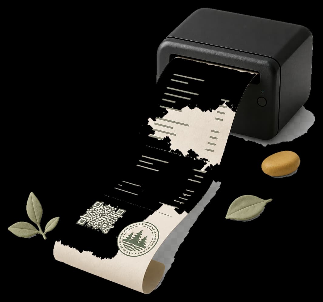 Clay receipt printer issuing a stamped thermal receipt