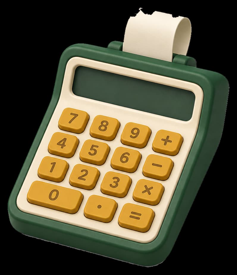 Clay shop calculator with receipt roll
