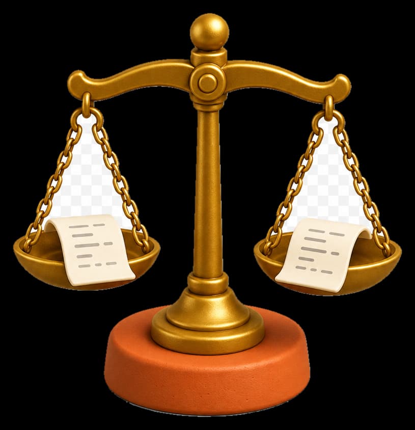 Clay balance scales comparing two receipts