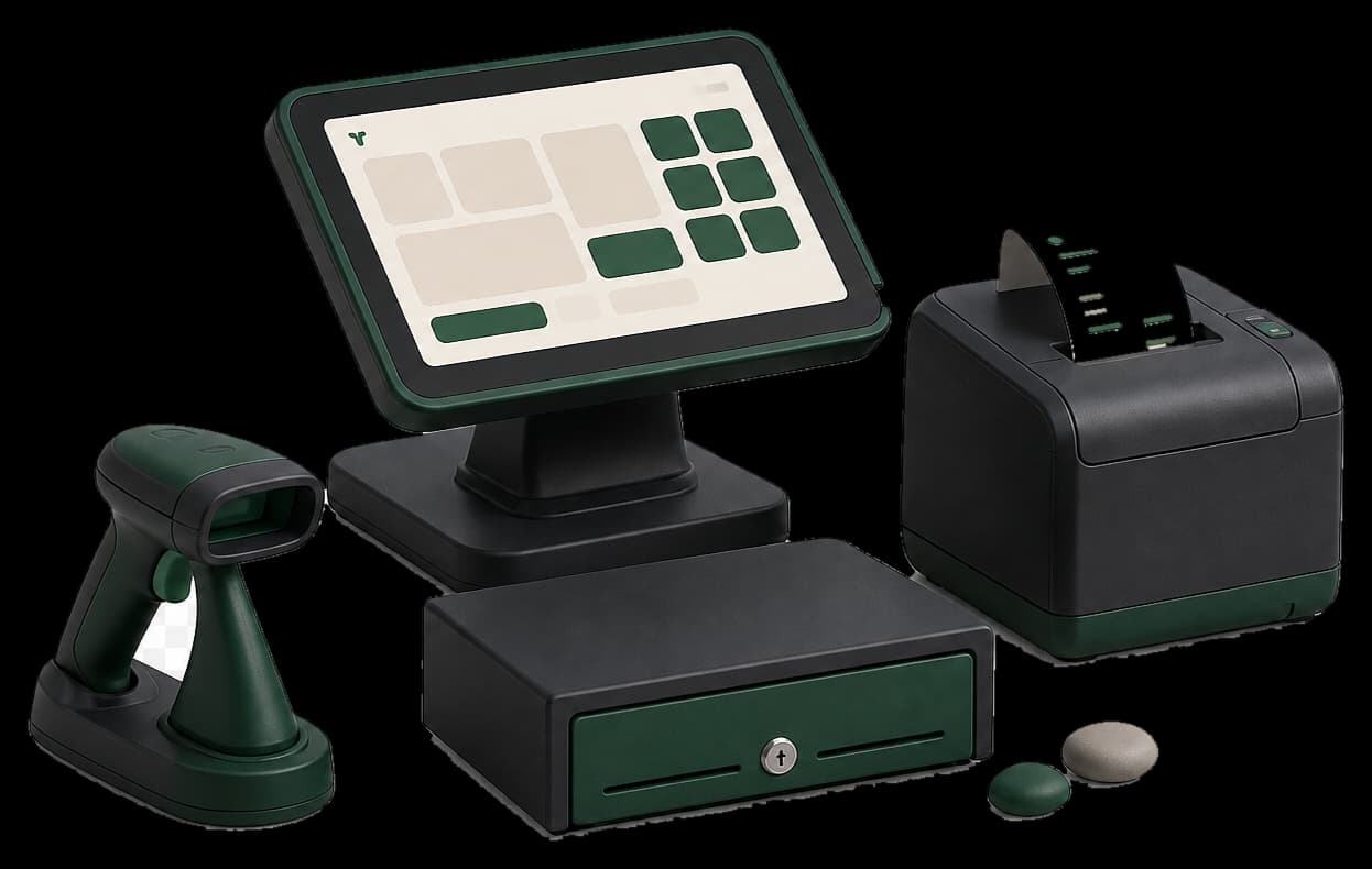 Clay tablet till, receipt printer, scanner and cash drawer