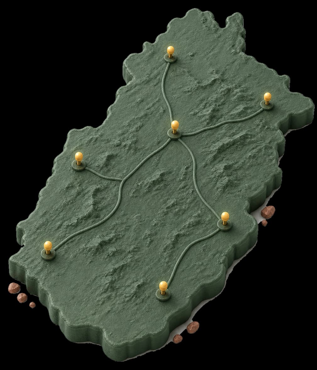 Clay map of Punjab with connected shop locations